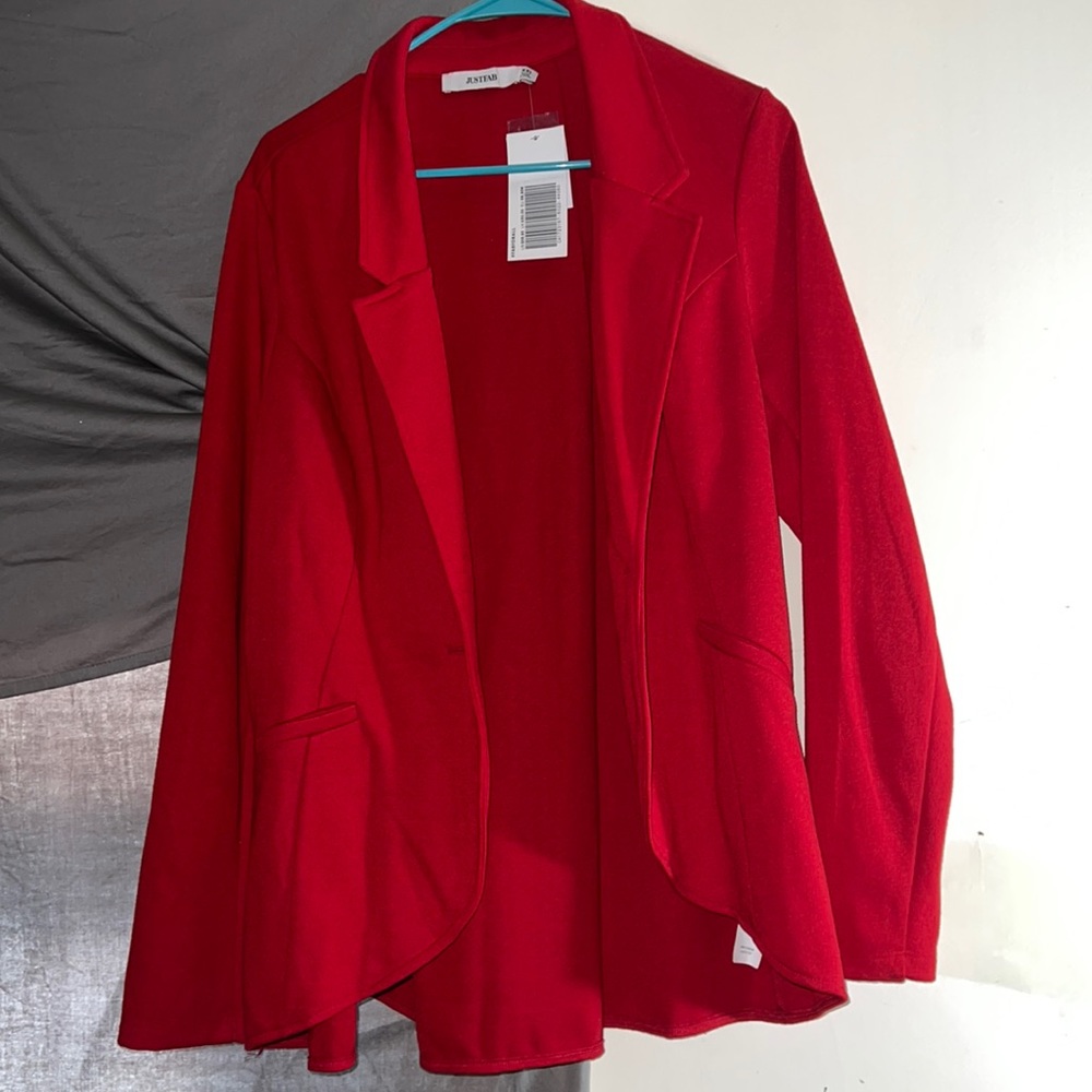 Just fab red blazer with zipper on the back one button on the front